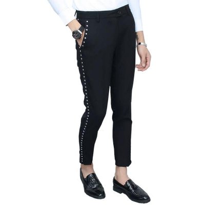 Pantalon Costume Fashion Show Trousers Male Streetwear Vintage Punk Hip Hop Style Clothes Men Rivet Casual Slim Fit Suit Pant