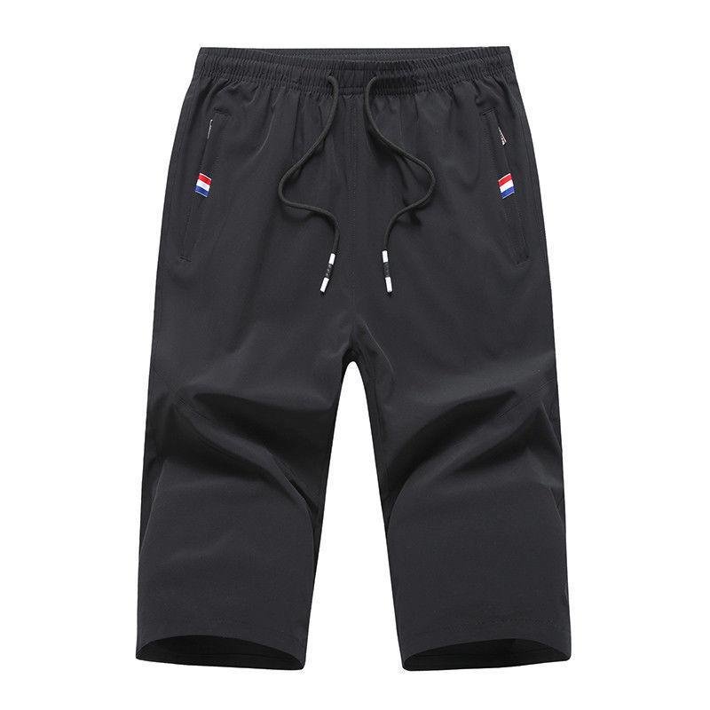 Cropped pants men ice silk summer thin stretch shorts casual breathable large size quick drying beach pants men sports pants