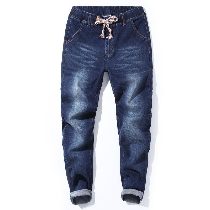 Fall Harem Jeans Male Stretch Student Black Blue Feet Pants Men 7XL 6XL 5XL Casual Beaded Pants 46 48 50 52 150KG