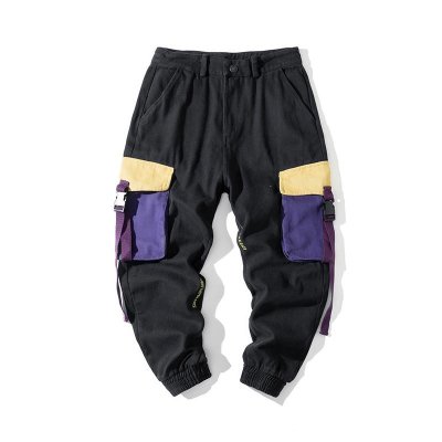 Hip Hop Men Streetwear Military Pants Patchwork Pocket Side Ribbons Joggers Sweatpants Men Ankle Length Trousers For Male