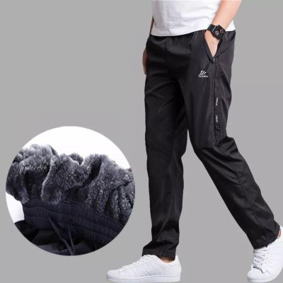 Men Winter Warm Pants Fleece Thick Trousers Outdoors Thermal Waterproof Pants Zippers Fitted Sweatpants Joggers Men