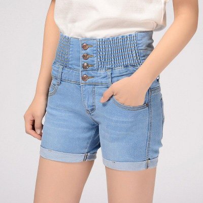 Big Size High Waist Denim Jeans Shorts Women Summer Elastic Waist Short Pants Ladies Plus Size Jeans Short 38 40