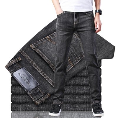 Autumn Winter New Classic Style Men Grey Jeans Business Fashion Soft Stretch Denim Trousers Male Brand Fit Pants Black Blue