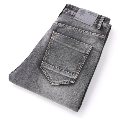 Men Jeans Business Casual Summer Straight Slim Fit Grey Jeans Stretch Denim Pants Trousers Classic Cowboys Size 28 40