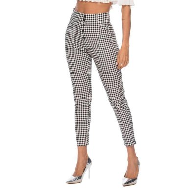 hirigin Women Vintage Plaid High Waist Pencil Pant Spring Black and White Plaid Slim Legging Streetwear Pantalones Mujer
