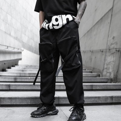 High Street Mens Hip Hop Harem Pants Streetwear Ribbons Big Pocket Casual Trousers Male New Fashion Sweatpants Dropshipping